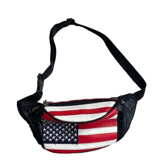 Leather American Flag Crossbody Bag Fanny Pack Satch USA - Picture 1 of 8